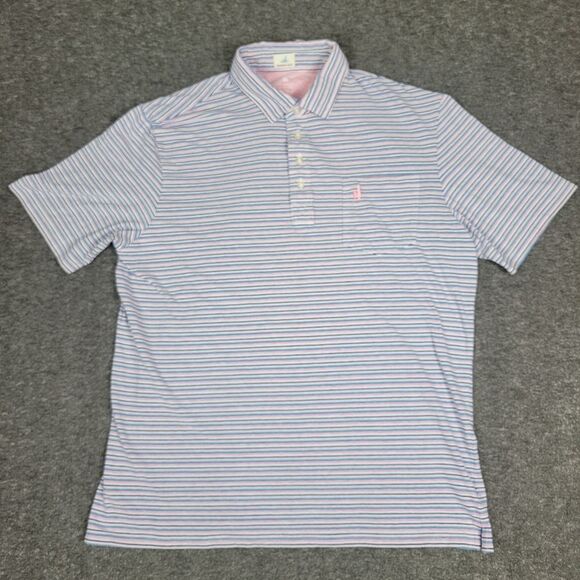 Johnnie-O Grady Men's Golf Polo Shirt Size L Confeti Pink Striped Short Sleeve - Picture 1 of 11
